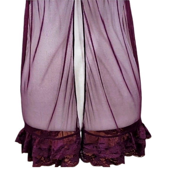 Victoria's Secret Nightie Purple Sheer Tulle Flyaway Front Cutout Back Lace Trim - Picture 3 of 10